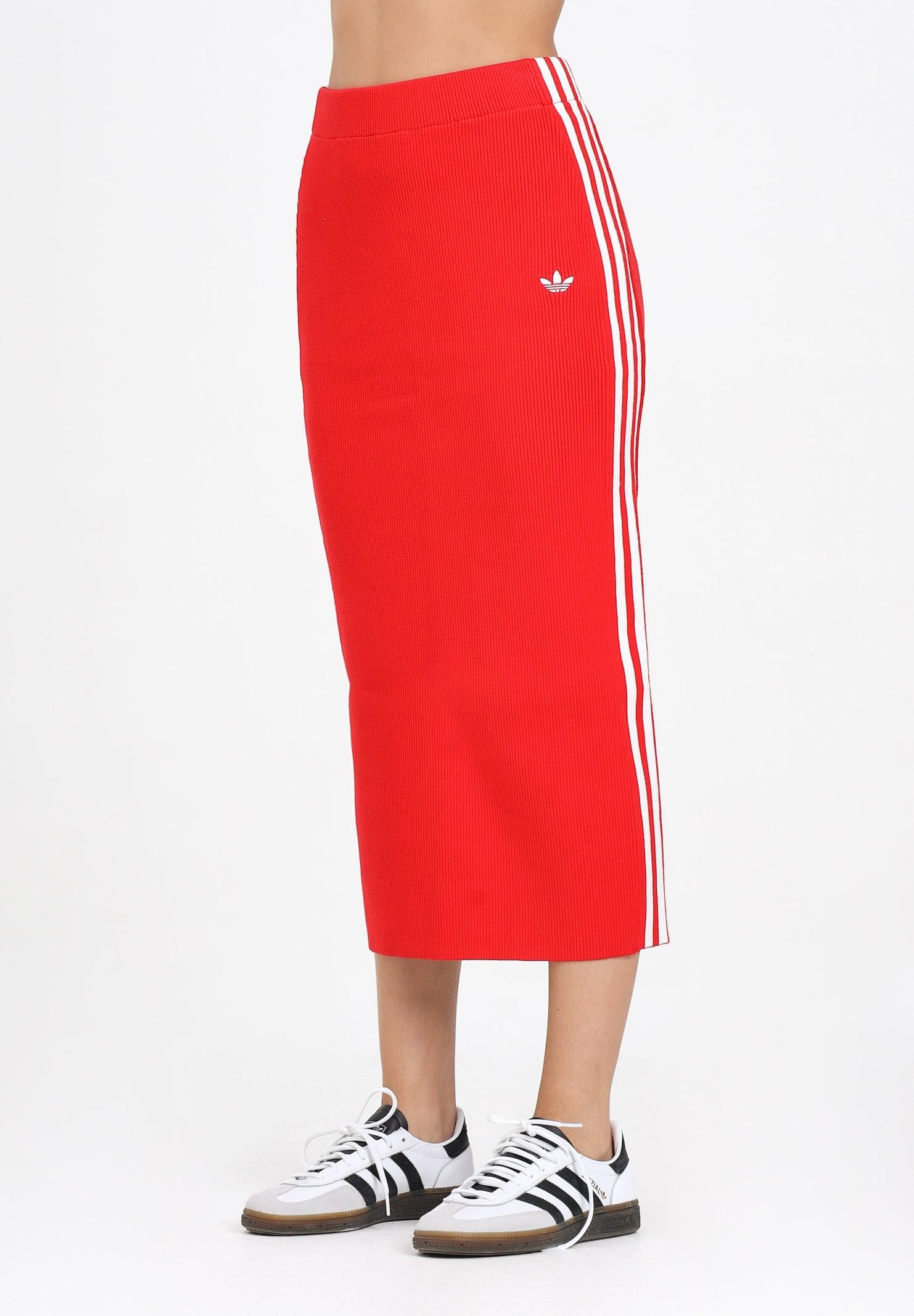 ADIDAS ORIGINALS Gonna midi Adicolor Knit 3-Stripes rossa da donna JW2660 . ADIDAS ORIGINALS 