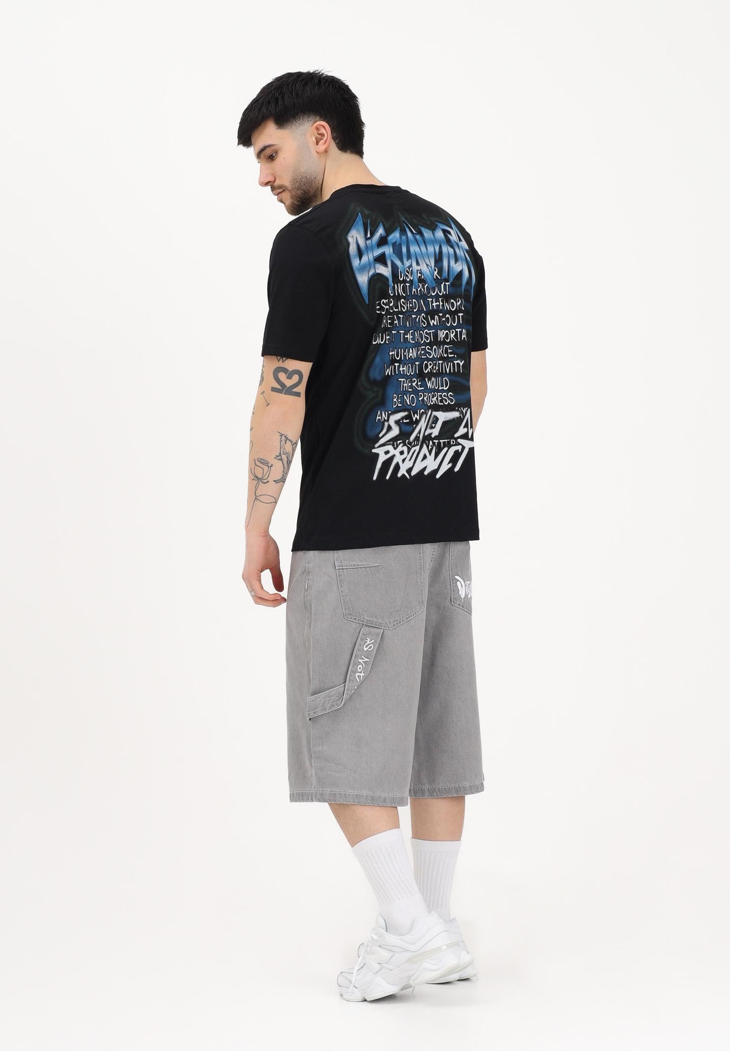 DISCLAIMER Shorts in denim grigio da uomo con dettagli carpenter e stampa sul retro 26EDS55441 NE DISCLAIMER 