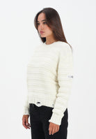 MAISON MARGIELA Maglioncino girocollo panna per donna, ragazzi e bambini in misto lana a coste con rotture<BR/> M60880MM06P M6101 MAISON MARGIELA 