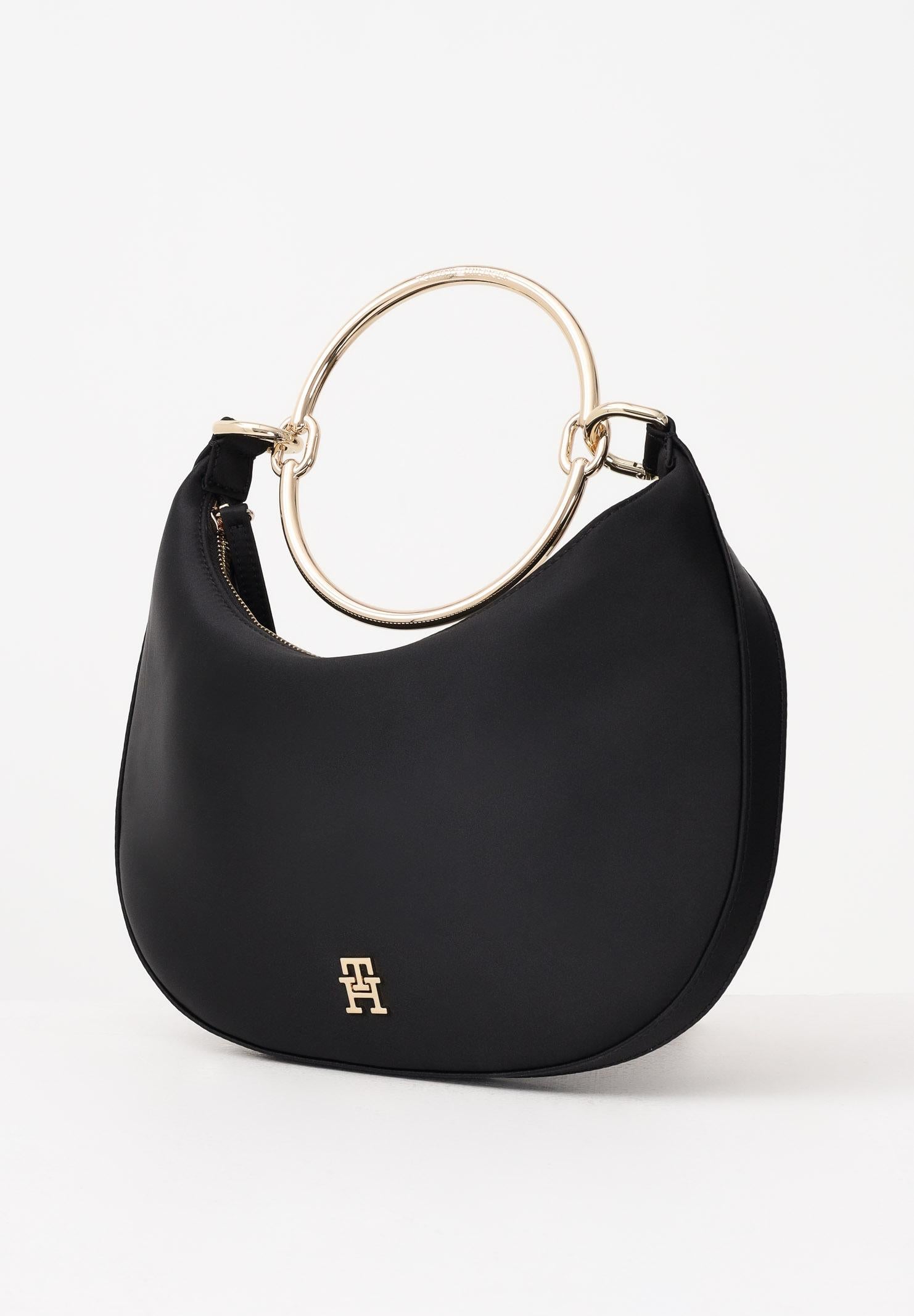 TOMMY HILFIGER Borsa hobo in raso nero da donna AW0AW18236 BDS TOMMY HILFIGER 