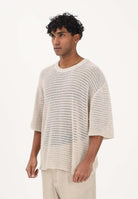 I'M BRIAN Maglia a manica corta beige da uomo realizzata in lavorazione traforata MA3610 LI I'M BRIAN 