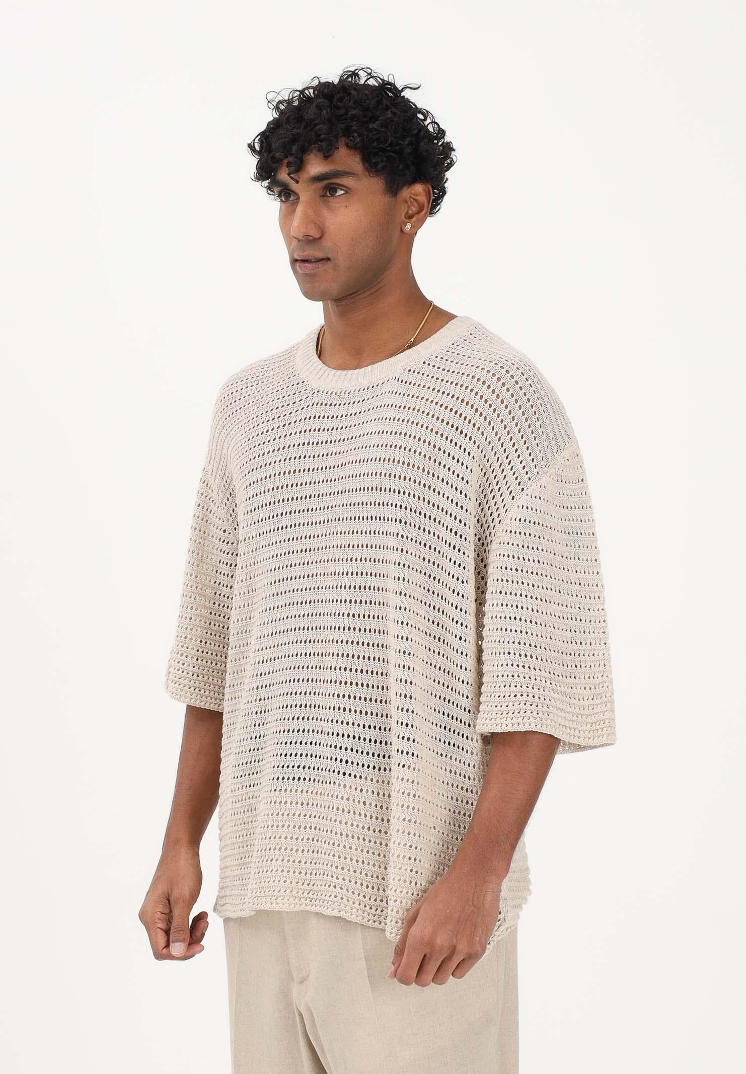 I'M BRIAN Maglia a manica corta beige da uomo realizzata in lavorazione traforata MA3610 LI I'M BRIAN 