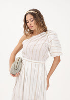 SIMONA CORSELLINI Top monospalla bianco da donna con delicate righe verticali con filo lurex P26CPTOC0101 V0001 SIMONA CORSELLINI 