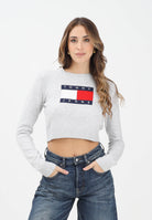 TOMMY JEANS Maglioncino girocollo grigio da donna con ricamo logo DW0DW21690P09  TOMMY JEANS 