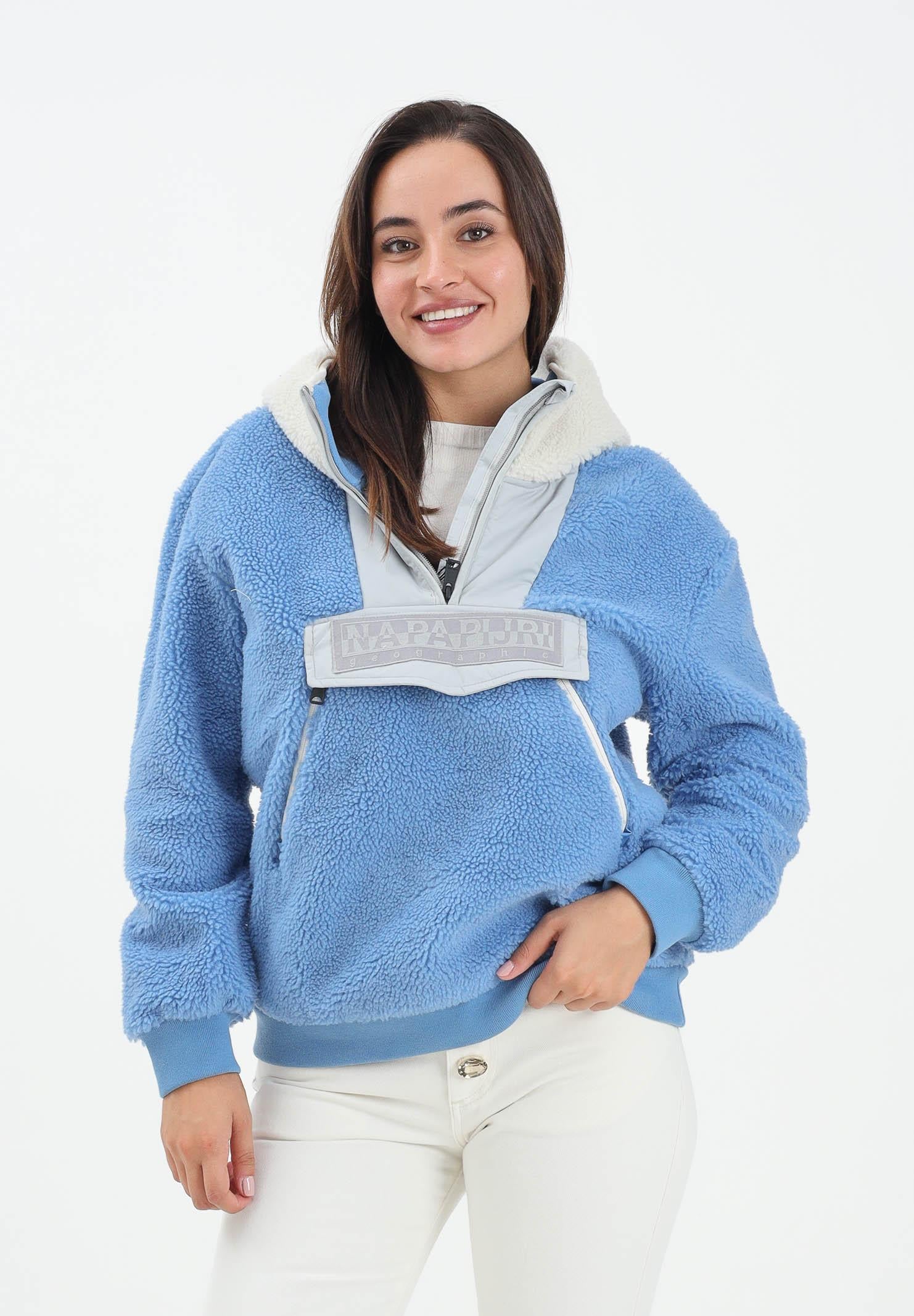 NAPAPIJRI Felpa mezza zip Seline celeste da donna NP0A4HYOB3E1 . NAPAPIJRI 