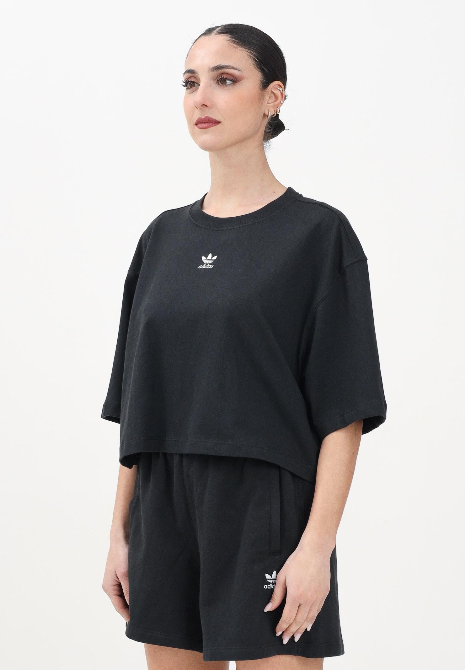 ADIDAS ORIGINALS T-shirt a manica corta Essentials Crop nera da donna IW5706 . ADIDAS ORIGINALS 