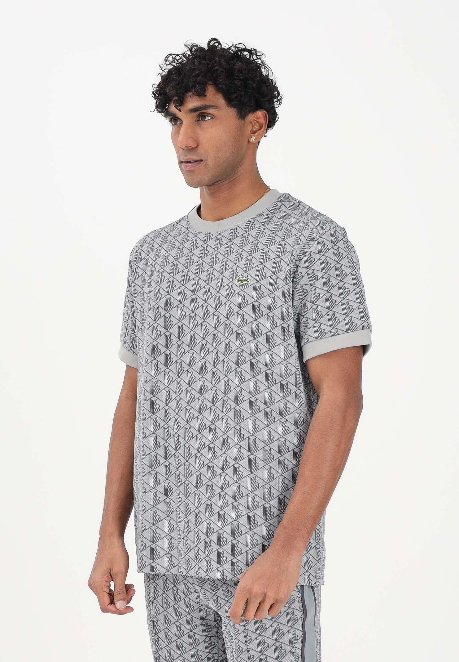LACOSTE T-shirt a manica corta grigia da uomo con monogramma jacquard TH1197 41I LACOSTE 