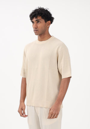 SELECTED HOMME Maglia a manica corta panna da uomo con lavorazione a costine 16100066 AN SELECTED HOMME 