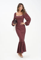 MAR DE MARGARITAS Abito lungo Lady bordeaux da donna con micro fantasia a pois MMABW01295 RS19 Mar de margaritas 