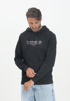 TOMMY HILFIGER Felpa con cappuccio nera da uomo rifinita da stampa logo MW0MW40534BDS  TOMMY HILFIGER 