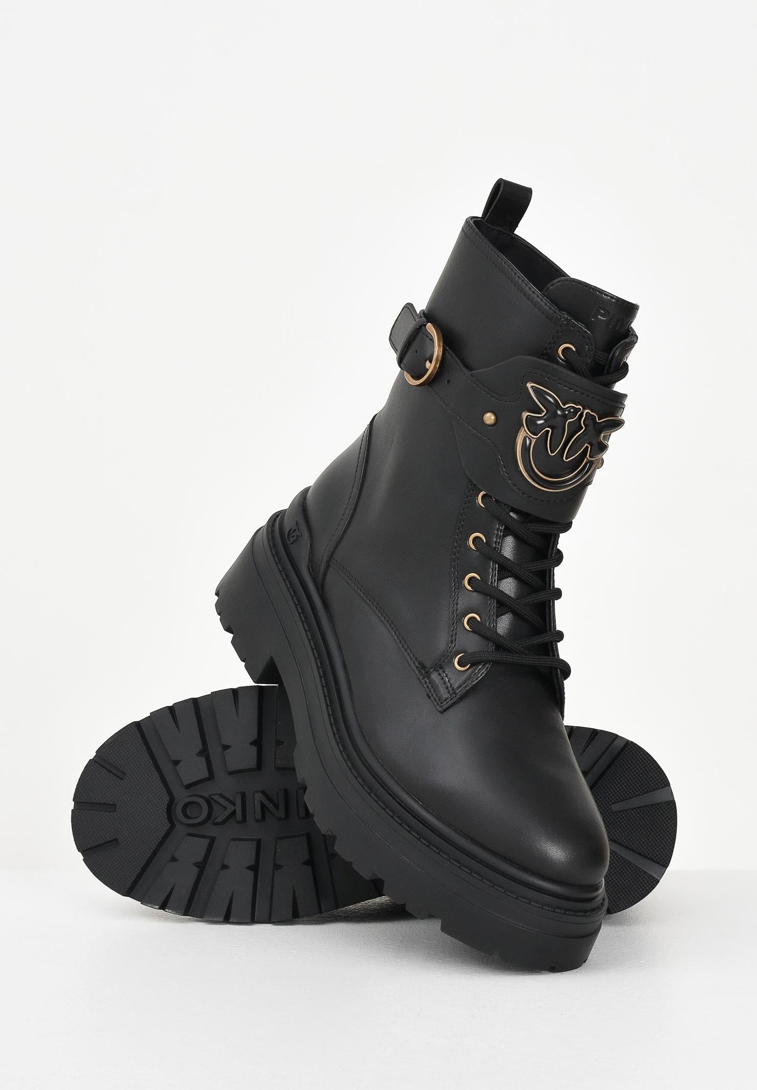 PINKO Anfibi neri da donna con cinturino logato davanti SD0147P001Z99  PINKO 