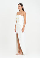 ELISABETTA FRANCHI Abito lungo avorio da donna in crêpe leggero con bottoni ABR0456E2 360 ELISABETTA FRANCHI 