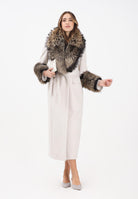 YES LONDON Cappotto gesso da donna con dettagli in vera pelliccia di volpe CD1229 GE YES LONDON 