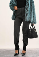 PINKO Pantalone elegante grigio da donna con inserto in maglia nera a costine 106120A2ZT I90 PINKO 