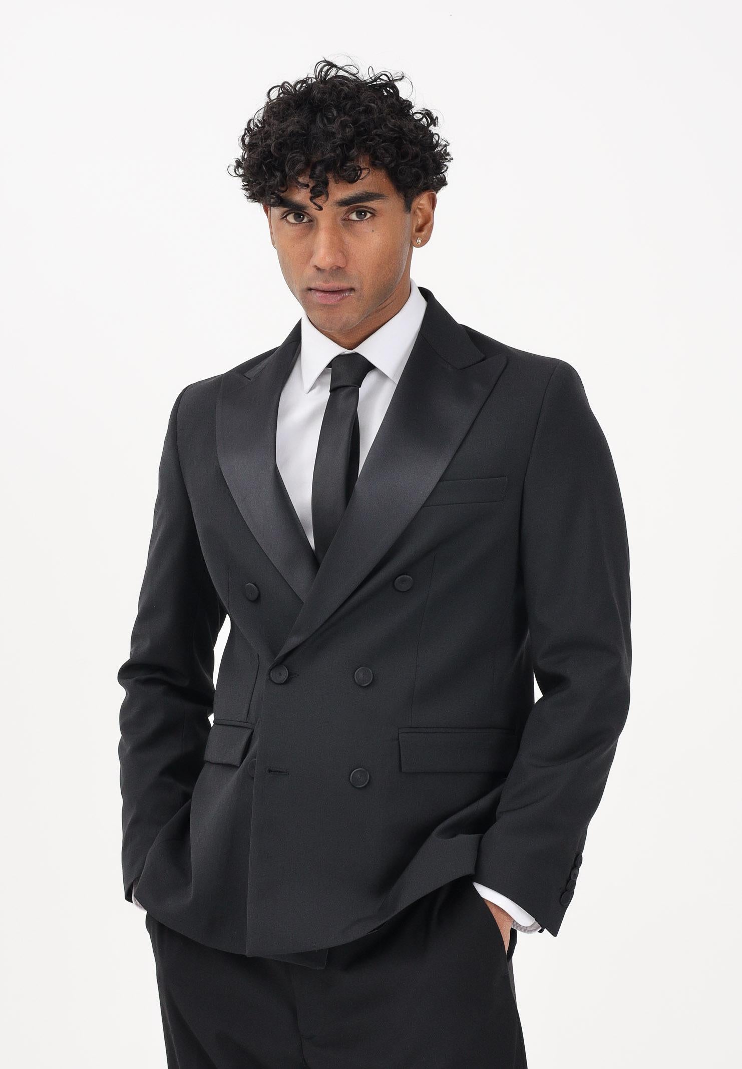 I'M BRIAN Giacca doppiopetto nera da uomo con rever in raso GIA3661 009 I'M BRIAN 