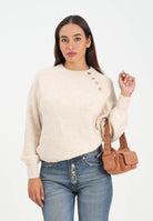 ONLY Maglioncino girocollo beige da donna con bottoni 15302253 PumiceStone ONLY 