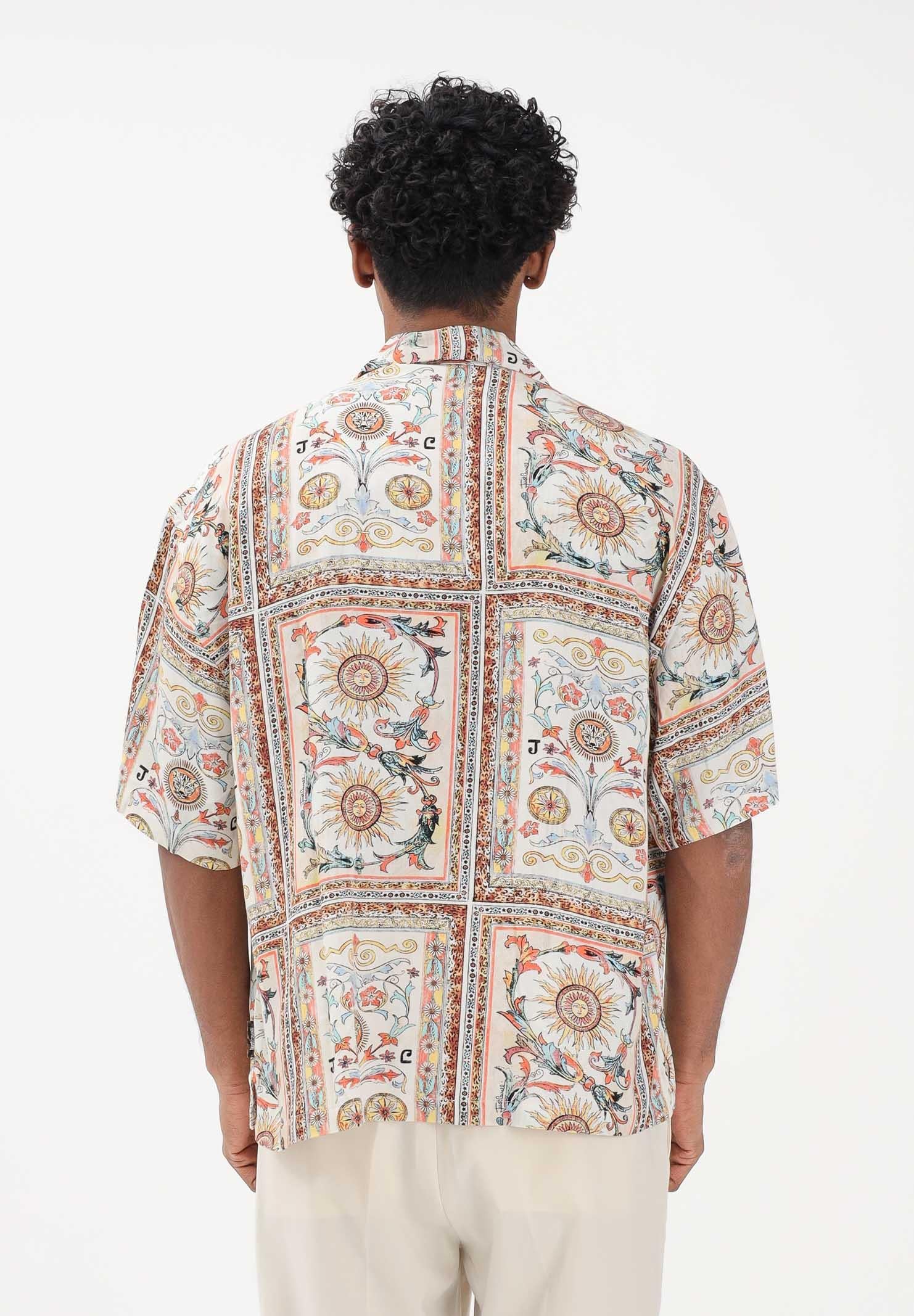 JUST CAVALLI Camicia a manica corta beige da uomo con stampa decorativa 80OALF01CNF05 R85 JUST CAVALLI 