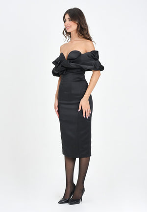 ELISABETTA FRANCHI Abito midi nero da donna con scollo 3D<BR/> AB71456E2 110 ELISABETTA FRANCHI 