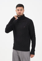 TOMMY HILFIGER Maglioncino a collo alto nero da uomo in maglia intrecciata MW0MW40439BDS . TOMMY HILFIGER 