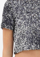 VICOLO T-shirt a manica corta grigia da donna ricoperta di strass TF0455 AR VICOLO 