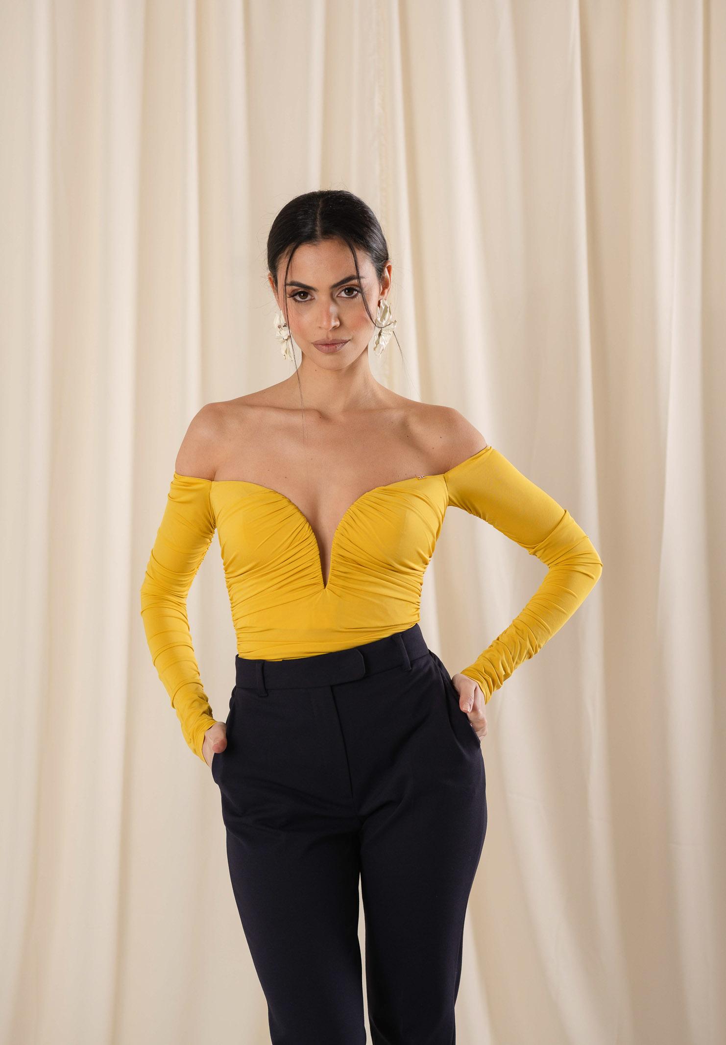 ELISABETTA FRANCHI Body giallo da donna con drappeggi BO01561E2 EV4 ELISABETTA FRANCHI 