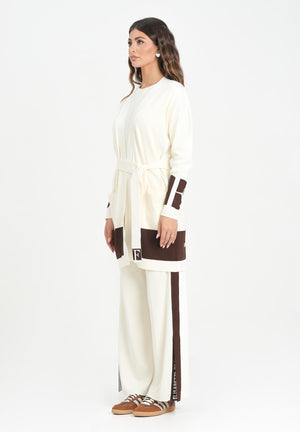 ELISABETTA FRANCHI Cardigan lungo panna da donna con bande lucide MK02S56E2 EG2 ELISABETTA FRANCHI 