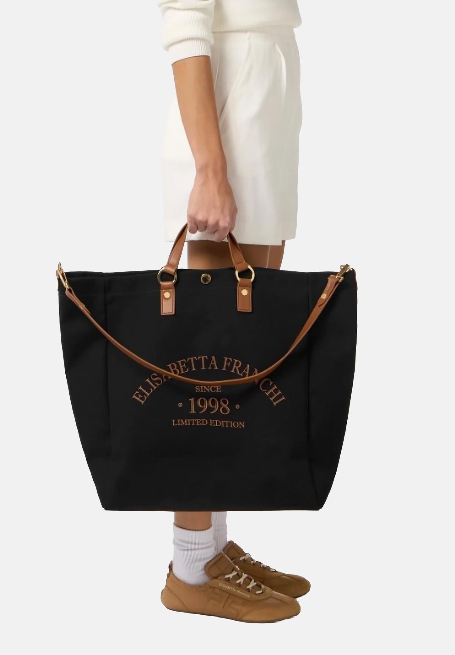 ELISABETTA FRANCHI Borsa mare nera e cuoio da donna con logo BS14A62E2 B58 ELISABETTA FRANCHI 