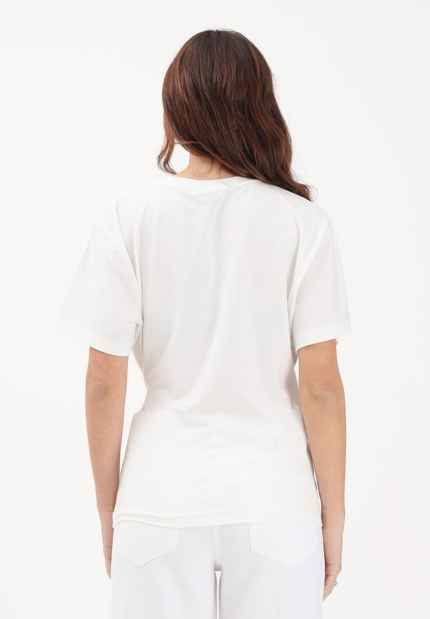 PINKO T-shirt a manica corta bianca da donna con drappeggio e dettaglio dorato 106455A35D Z05 PINKO 