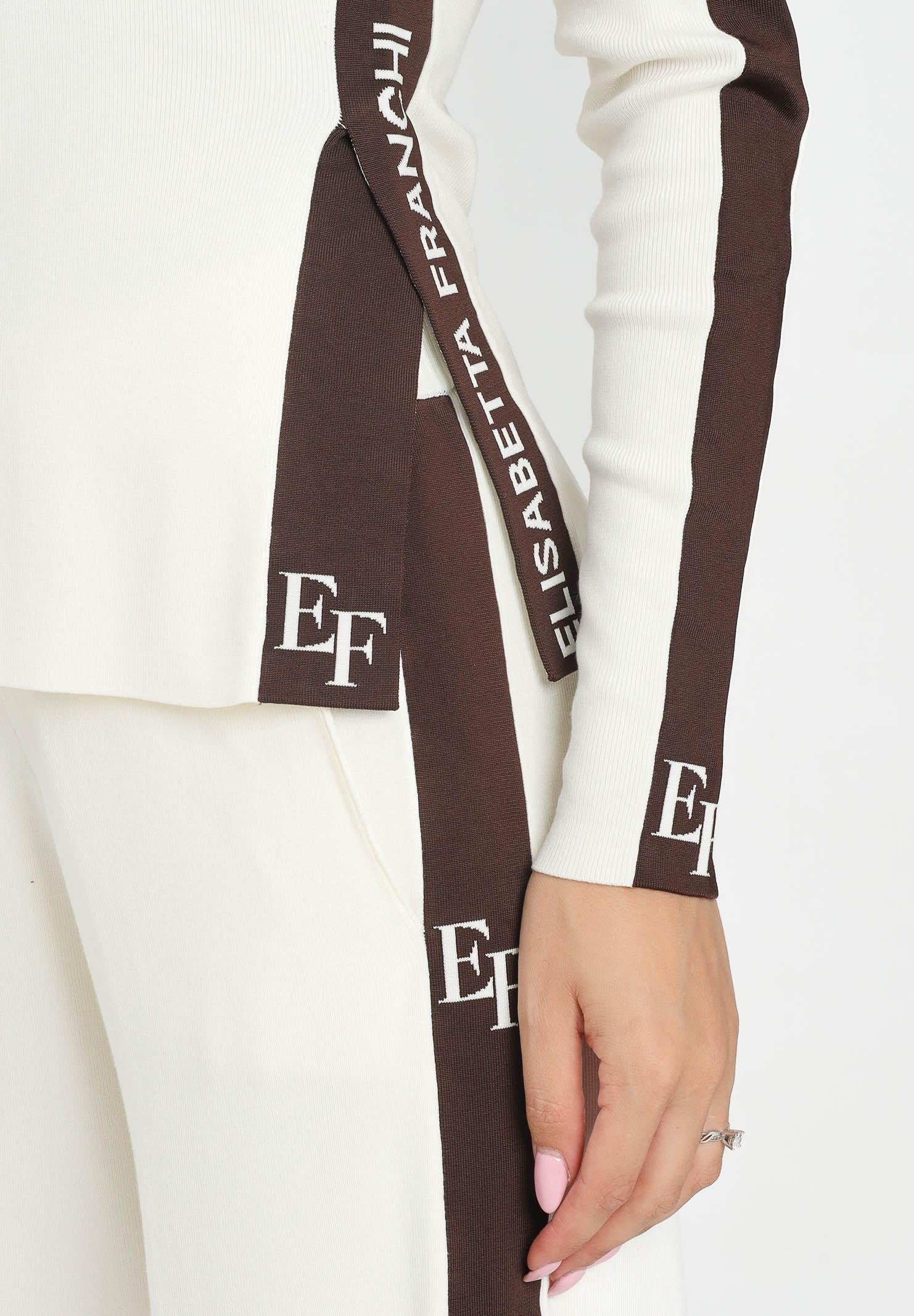 ELISABETTA FRANCHI Maglia a manica lunga panna da donna con bande lucide MK03S56E2 EG2 ELISABETTA FRANCHI 