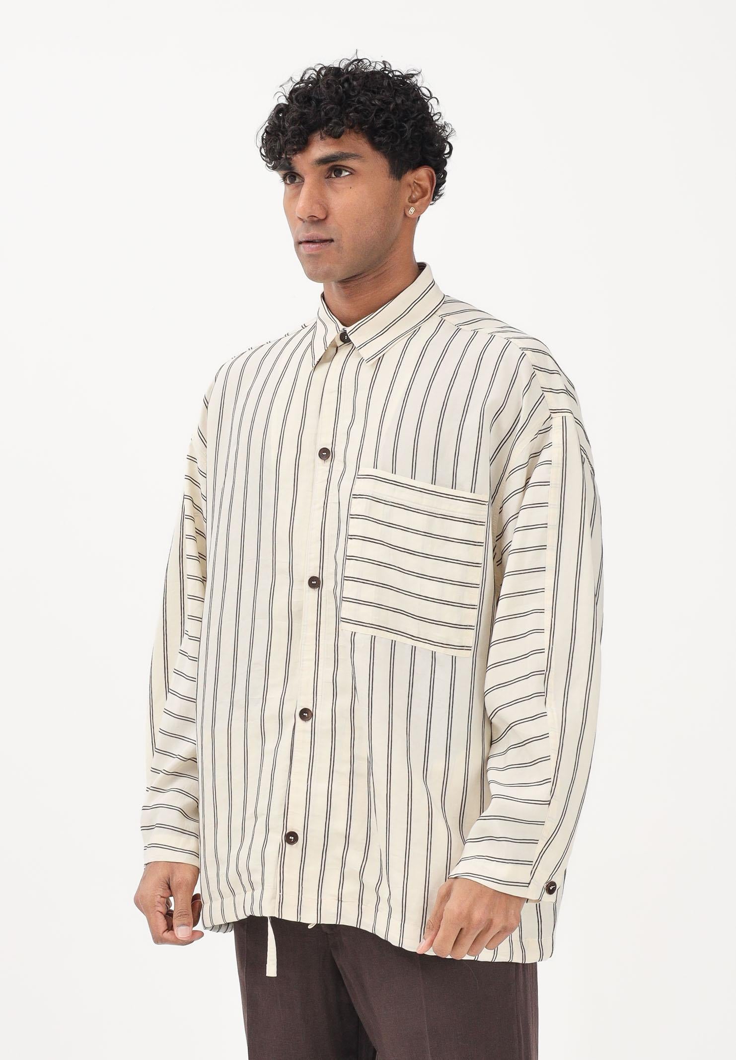 I'M BRIAN Camicia a manica lunga crema da uomo con motivo a righe marroni CA3636 0025 I'M BRIAN 