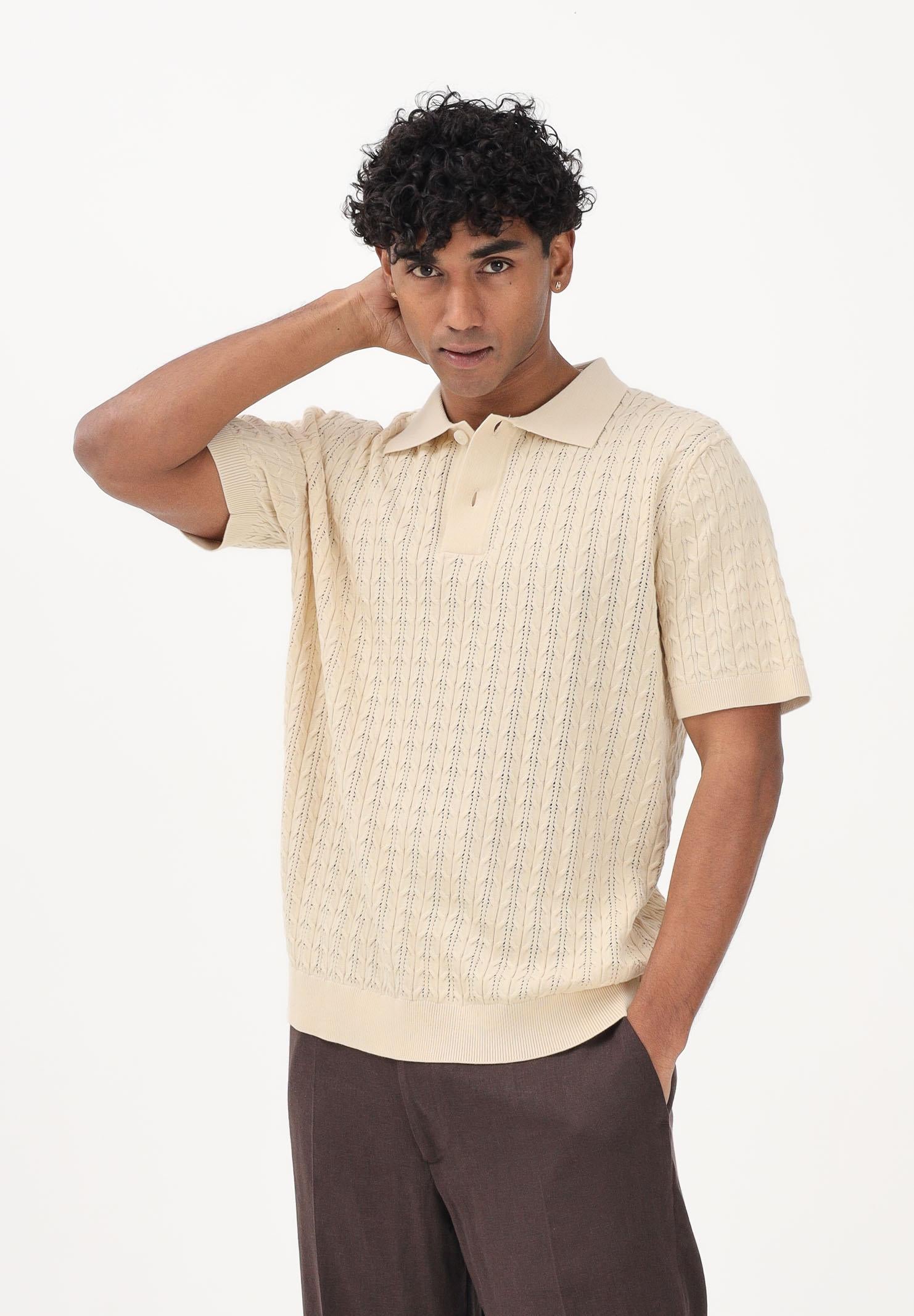 SELECTED HOMME Polo a manica corta in maglia beige chiaro da uomo 16100065 AN SELECTED HOMME 