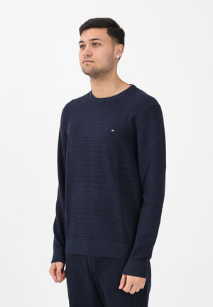 TOMMY HILFIGER Maglioncino girocollo blu da uomo caratterizzato da lavorazione a maglia tramata MW0MW41643 C1G TOMMY HILFIGER 