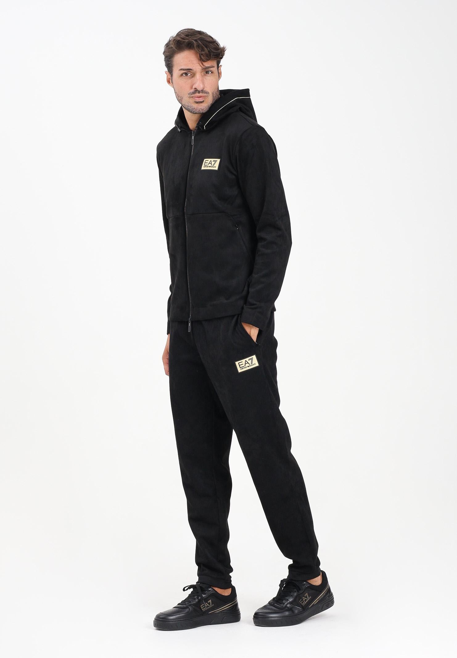 EA7 Pantalone sportivo nero da uomo in tessuto effetto scamosciato 7M000676AF16718 UC001 EA7 