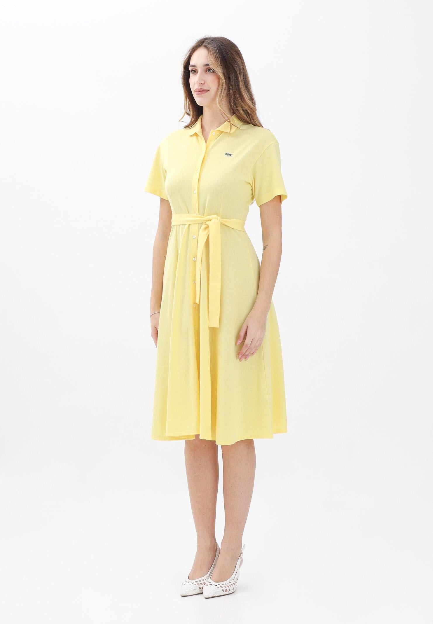 LACOSTE Abito midi giallo da donna in mini piqué EF9621 107 LACOSTE 
