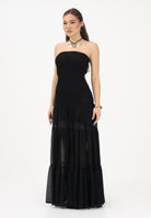 PINKO Abito lungo strapless nero da donna con gonna in voile 107015A3D1 Z99 PINKO 