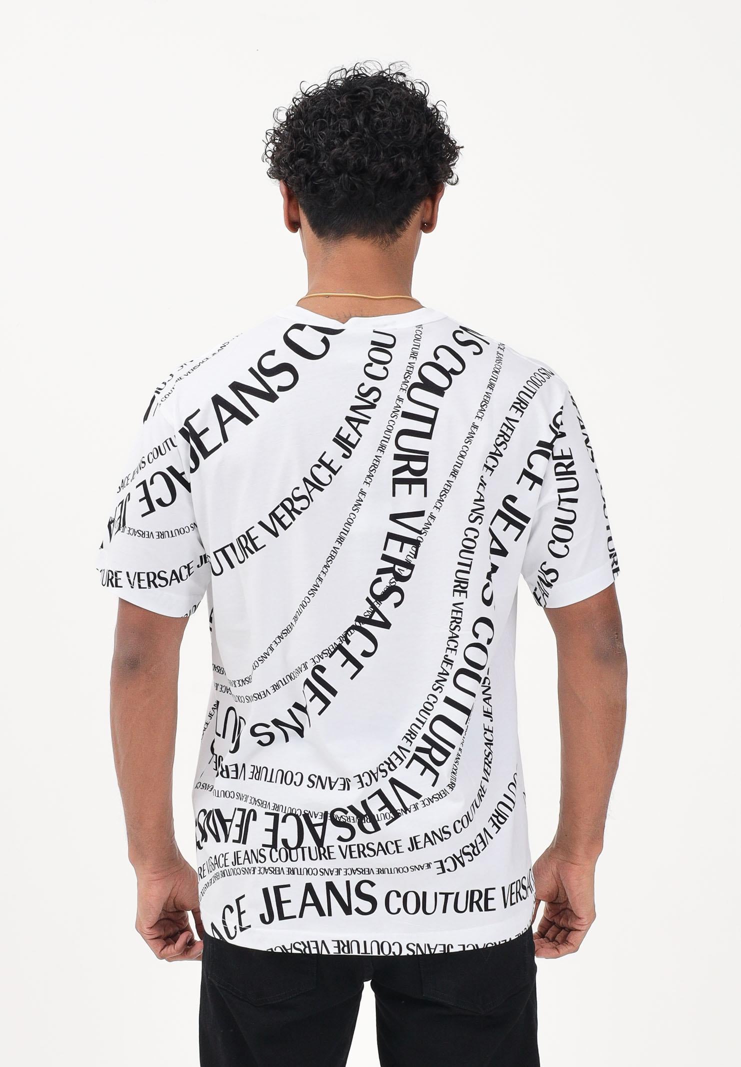 VERSACE JEANS COUTURE T-shirt a manica corta bianca da uomo con stampa Logomania 80GAH6R0JS555 L02 VERSACE JEANS COUTURE 