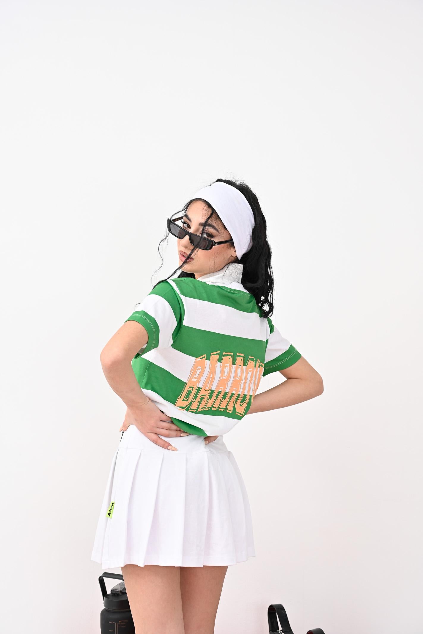BARROW T-shirt a manica corta per donna, ragazzi e bambini caratterizzata da ampie righe orizzontali verdi e bianche S5BKJUTH013 240 BARROW 