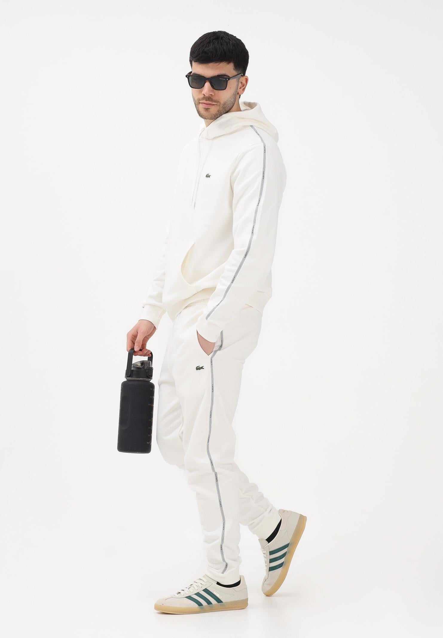LACOSTE Felpa con cappuccio bianca da uomo con bordi logati SH0884 70V LACOSTE 