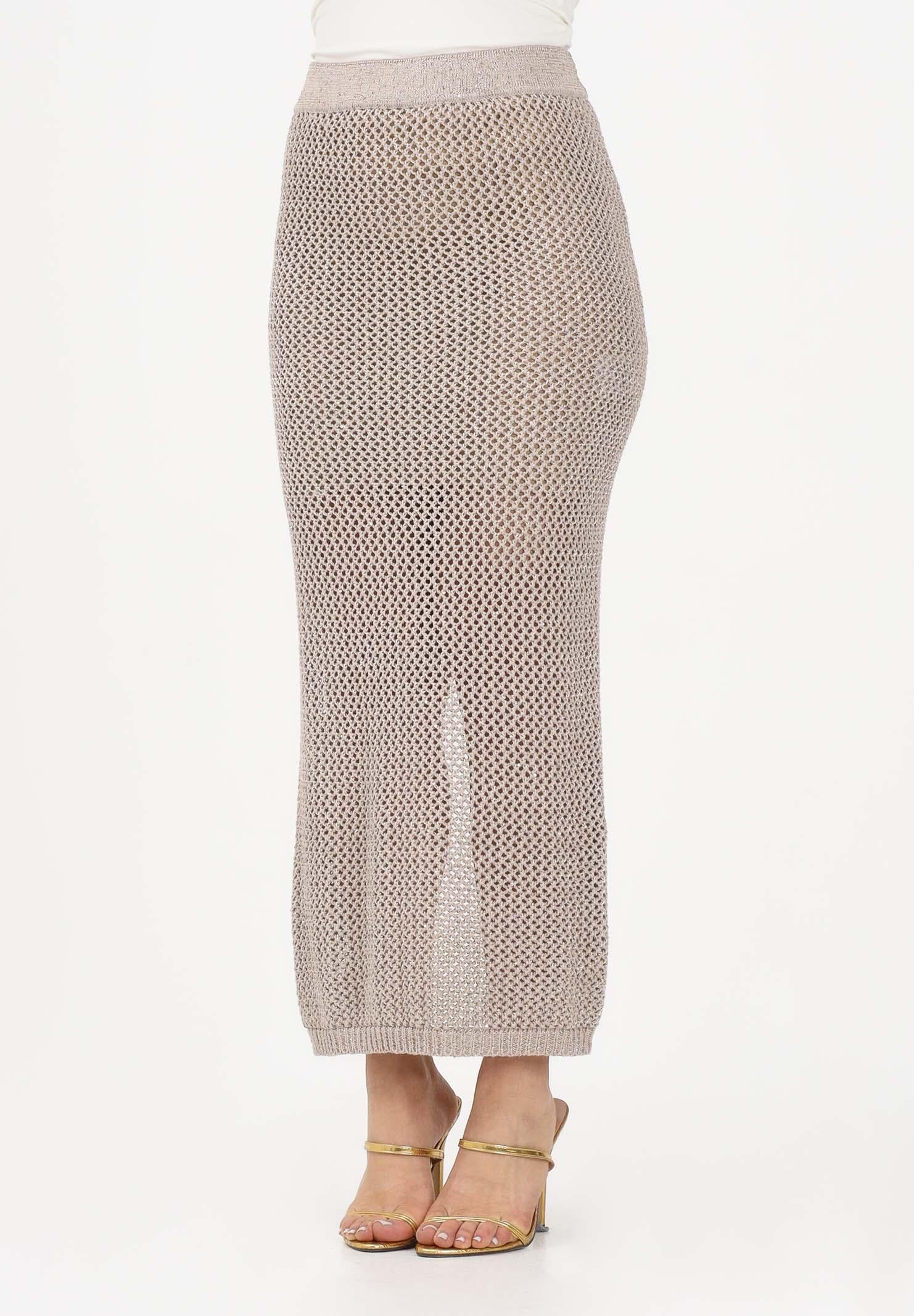 AKEP Gonna lunga beige da donna con spacco e dettagli trasparenza GOKD13038 V3 AKEP 