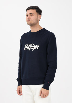 TOMMY HILFIGER Maglioncino girocollo blu da uomo con logo MW0MW41647 C1G TOMMY HILFIGER 