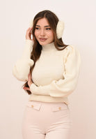 ONLY Maglioncino a collo alto panna da donna realizzato in morbida maglia a costine 15232494 WhitecapGray ONLY 