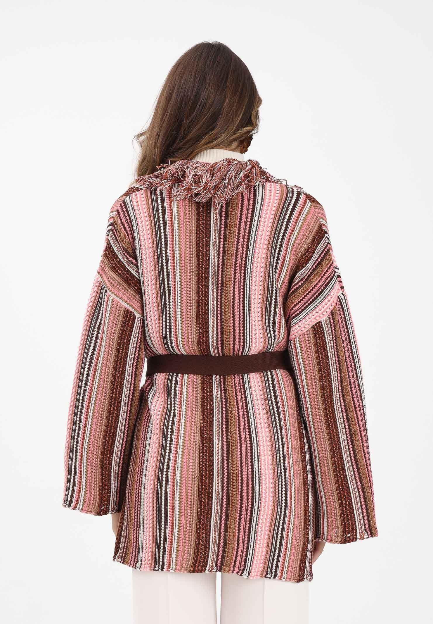 AKEP Kimono rosa da donna in maglia rigata multicolor MGKD11063 V2 AKEP 