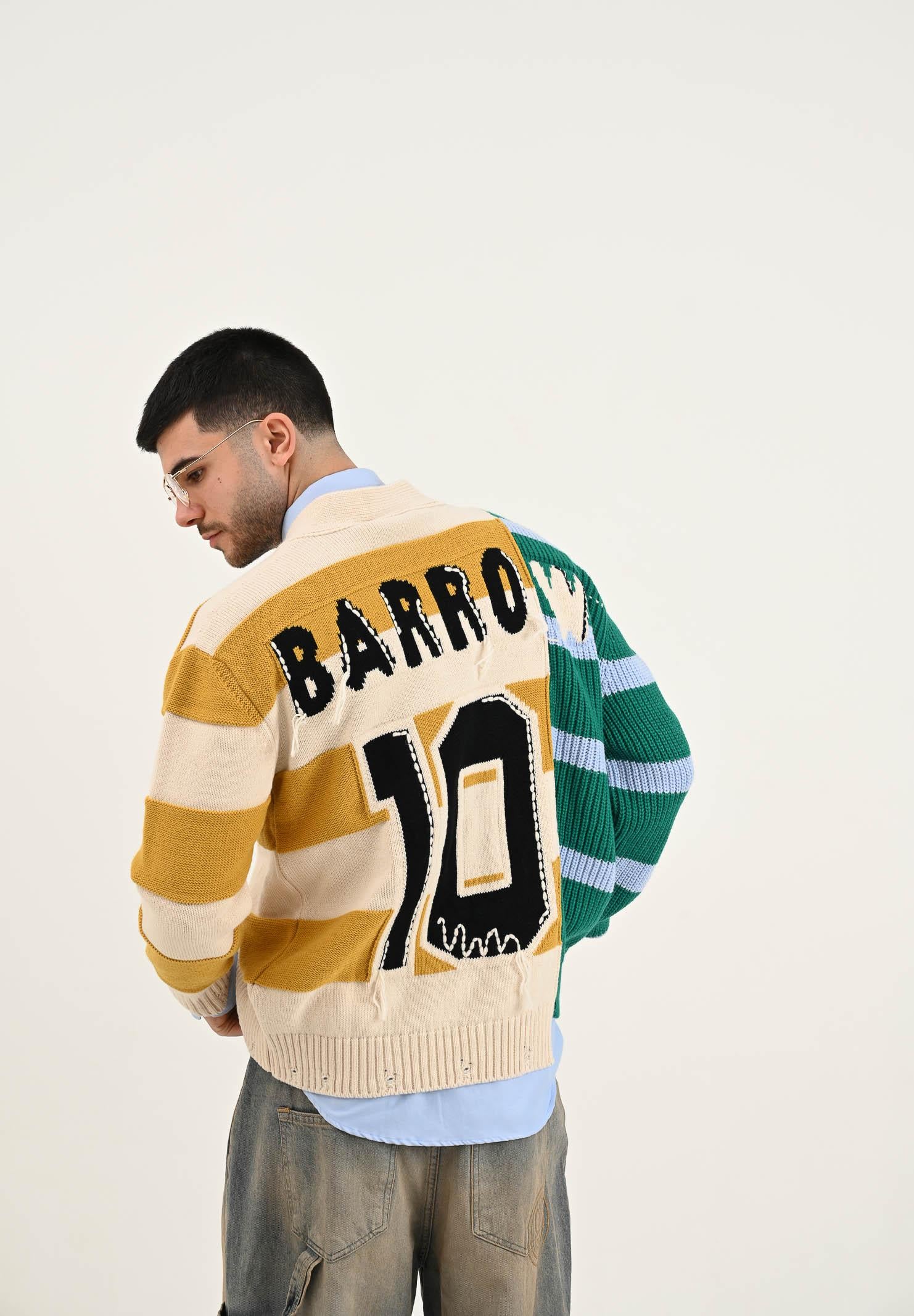 BARROW Cardigan panna per uomo e donna con stampa sul retro e motivo a righe F5BWUACA088 140 BARROW 