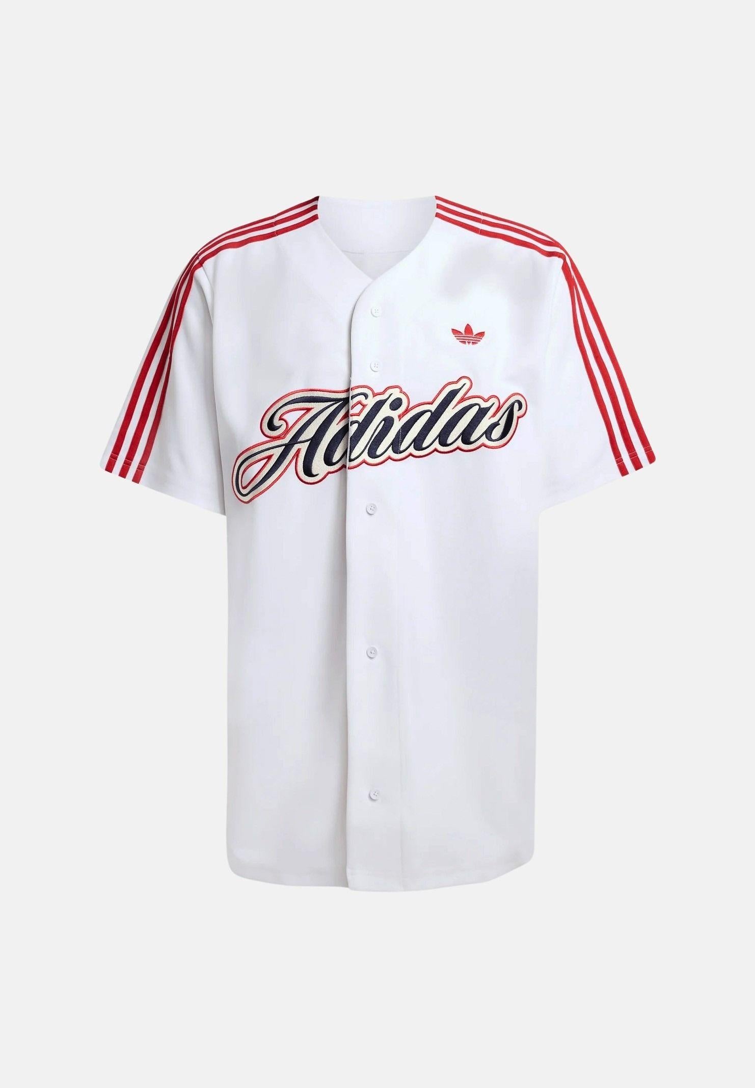 ADIDAS ORIGINALS Camicia a manica corta SUMMER LEAGUE VARSITY BASEBALL bianca per uomo e donna KD6563 . ADIDAS ORIGINALS 