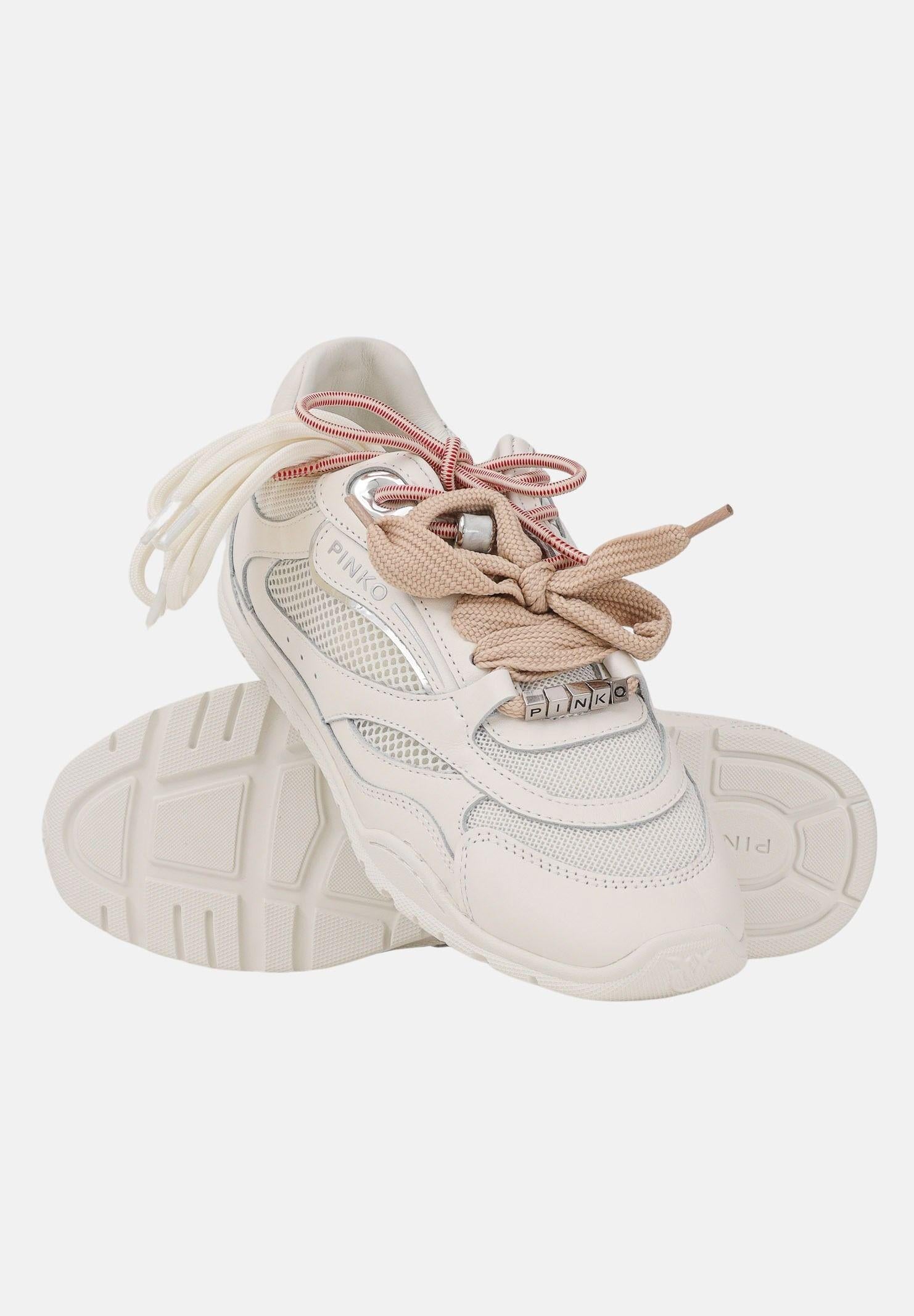 PINKO Sneakers bianche da donna con lacci doppi, cristallo e charm SS0185P132Z1B Z1B PINKO 