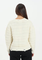 MAISON MARGIELA Maglioncino girocollo panna per donna, ragazzi e bambini in misto lana a coste con rotture<BR/> M60880MM06P M6101 MAISON MARGIELA 