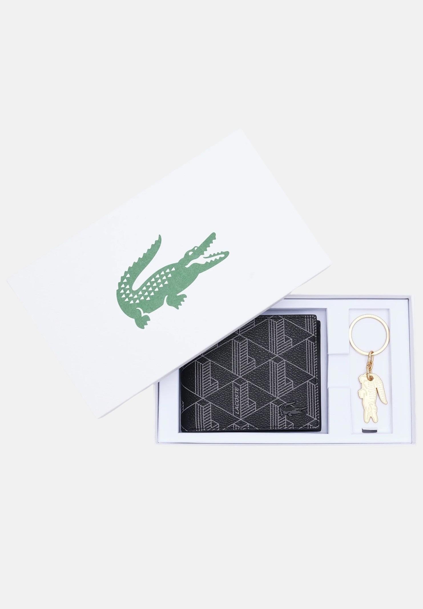 LACOSTE  un portafoglio compatto monogram e un portachiavi in metallo uomo NH4801 H45 LACOSTE 