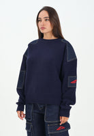 DSQUARED2 Maglioncino girocollo blu per donna, ragazzi e bambini con inserti in denim DQ3132D0AAZ DQ883 DSQUARED2 