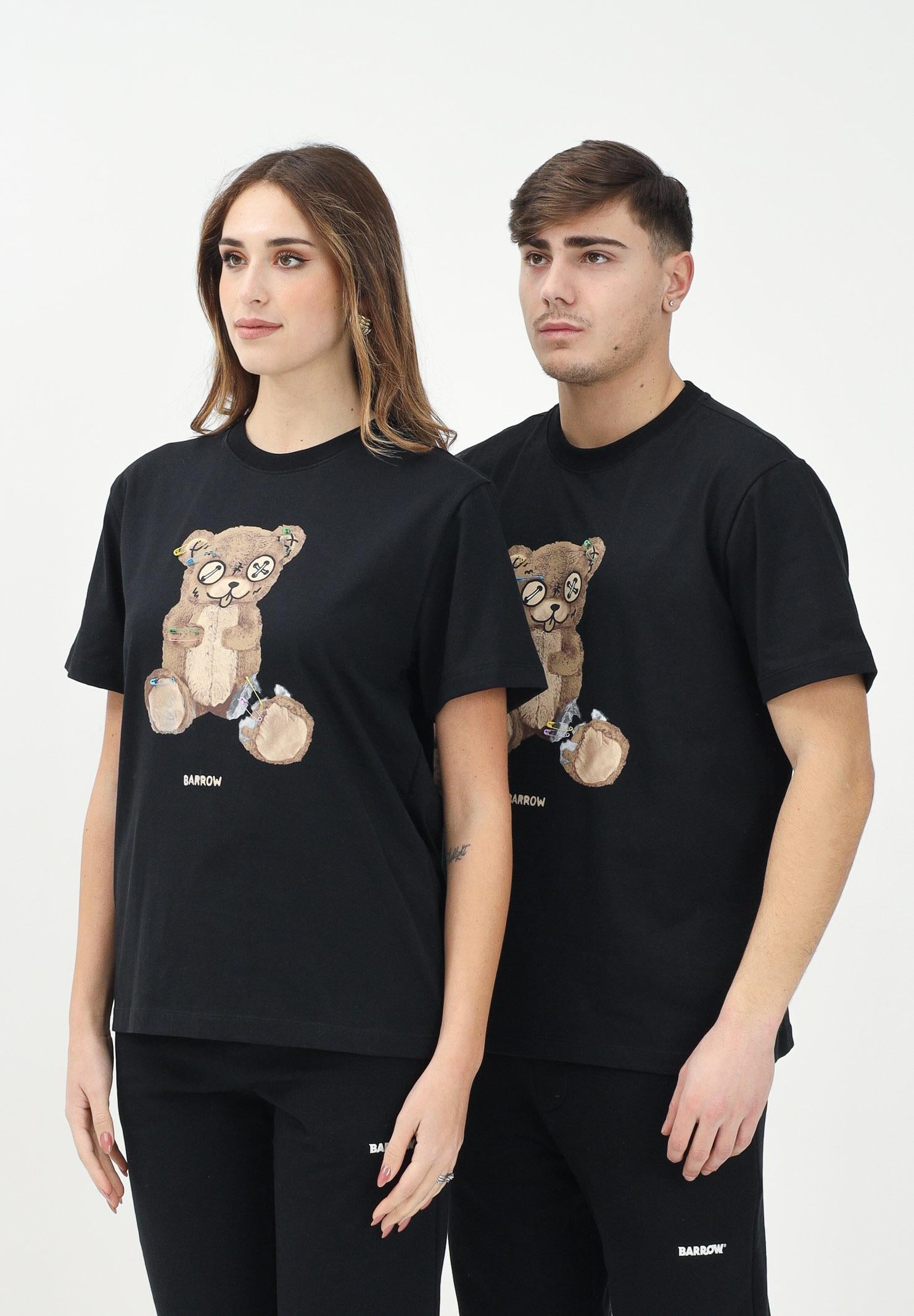 BARROW T-shirt a manica corta nera per uomo e donna con stampa orsacchiotto S5BWUATH154 110 BARROW 