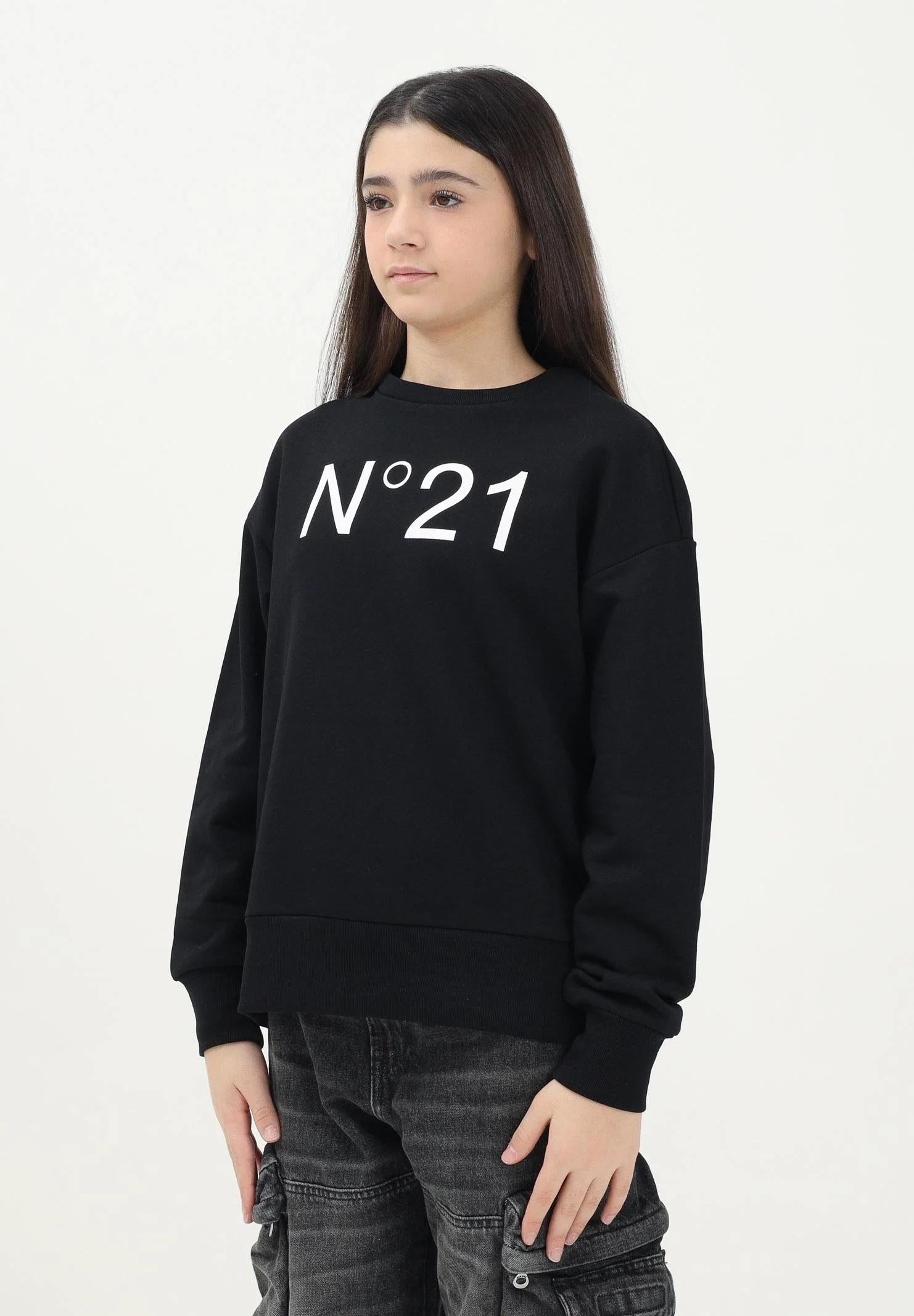 N21 Felpa girocollo nera per donna, ragazzi e bambini con il logo "N°21" stampato N21A23N0154 0NC16 N21 